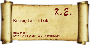 Kriegler Elek névjegykártya